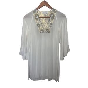 Tamara Catz Embroidered Tunic Top Women’s Sz XS White/Ivory Gold Shimmer